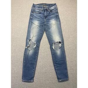 Women's American Eagle Size 00 Short Blue Distressed Jeans